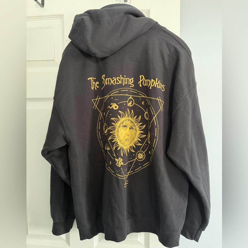 The Smashing Pumpkins Black Hoodie Sweatshirt with Yellow Sun Graphic